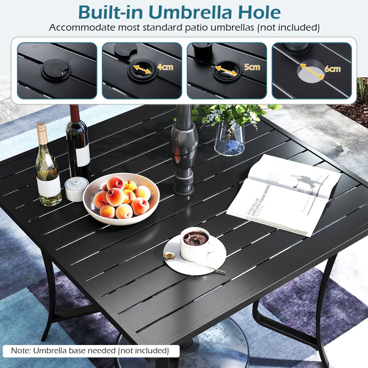 Coast Gartentisch mit Sonnenschirmloch – quadratischer Esstisch – Lattenplatte – schwarz – 91 x 91 cm