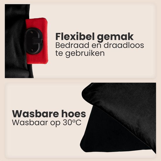 Auronic Wärmekissen - Samt - 45x60 - Kabellos - Wiederaufladbar - Elektrisches Kissen - Infrarot - Schwarz