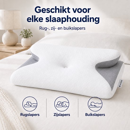 Ergonomisches Kopfkissen – 95 % Baumwolle - Kopfkissen bei Nackenbeschwerden – Schmetterlingskissen – Für Rücken-, Bauch- und Seitenschläfer – Memory-Schaum – Kissen aus Memory-Schaum – Schlafkissen – Kissen – Ergonomisches Kissen – Orthopädische Kissen –
