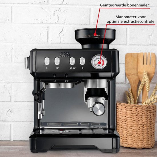 Solis Grind & Infuse Compact 1018 Kolbenmaschine - Espressomaschine - Geeignet für Pads - Edelstahl Schwarz