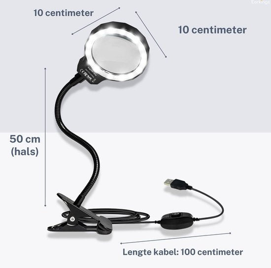 Lupe - Lupe mit LED-Licht - Für Kinder/Erwachsene/Senioren/Lesen/Zeichnen/Hobby mit Tischklemme - Lupe mit Beleuchtung Earkings