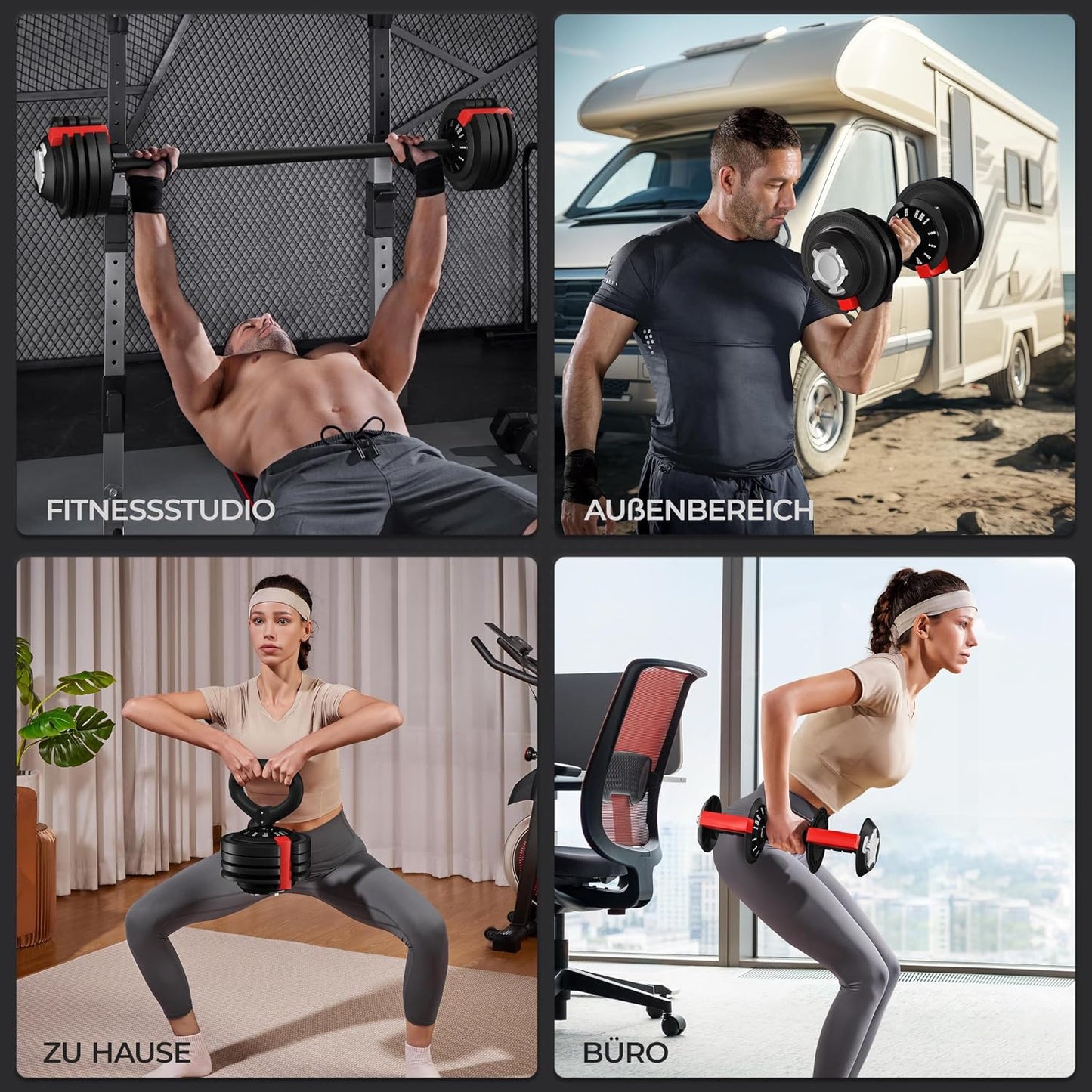 Yaheetech Verstellbares Hantelset – 18/24/40 kg – 3-in-1 – 12 Gewichtsstufen – Kurze Hantel, Kettlebell und Lange Hantel