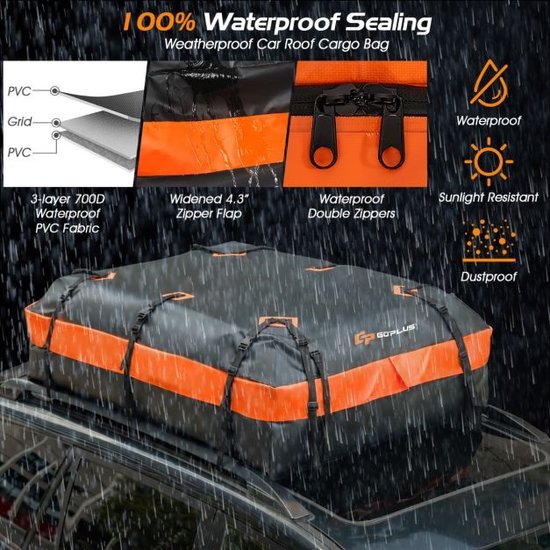 Coast Dachbox – wasserdicht – 560 l – für alle Fahrzeuge – 4,5 kg – 132 x 100 x 43 cm – schwarz und orange