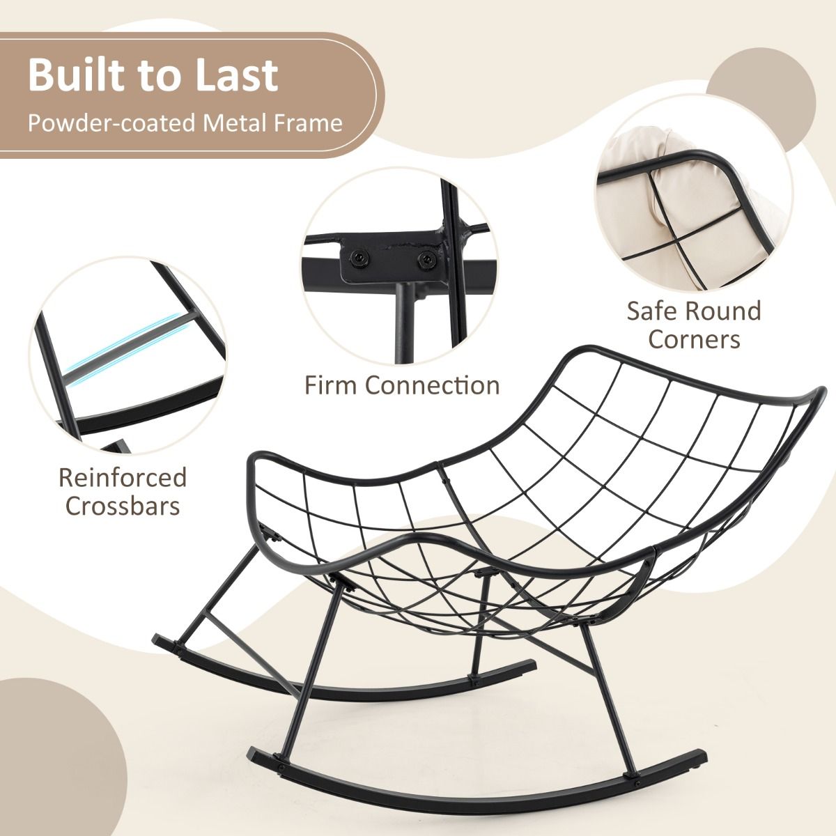 Coast Schaukelstuhl mit gepolstertem Kissen - 110 x 95 x 94 cm - Kapazität 205 kg - Beige