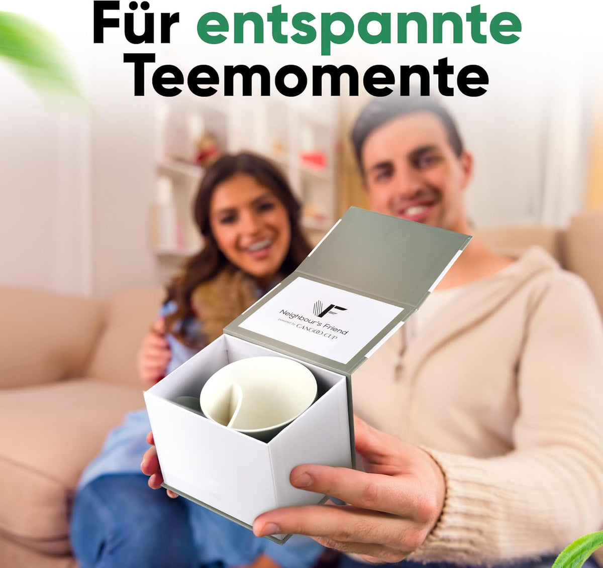 Neighbour's Friend Patentierte Teetasse grau Geschenk Box I Keramik Tasse groß 325ml I Teebecher Steingut I Keramiktasse für Tee I Spülmaschinengeeignete Teetassen I Modernes Design für Teetrinker