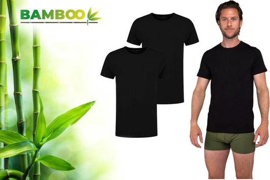 Bambus - T Shirt Männer - Rundhalsausschnitt - 2 Stück - Schwarz - M - Bambus - Unterhemd Männer - Extra lang - Anti Sweat T-Shirt Männer
