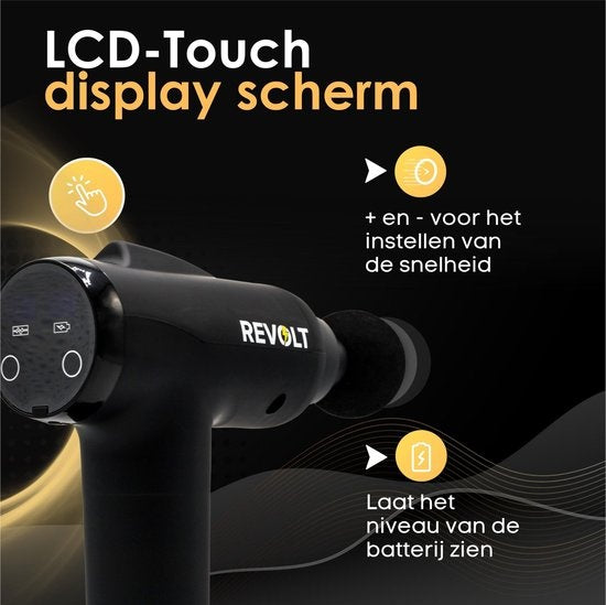 Revolt - Massagepistole - 30 verschiedene Geschwindigkeiten - 6 Aufsätze - Deluxe-Aufbewahrungskoffer - Deep Tissue - für Muskelerholung & Verletzungen - hohe Amplitude