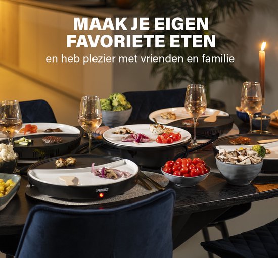 Princess Dinner4All 103080 – Gourmet-Set – Grill- und Backplatte – Extra langes 2-Meter-Kabel – Für 4 Personen – Spülmaschinenfest – PFAS-frei – Erweiterungsset erhältlich