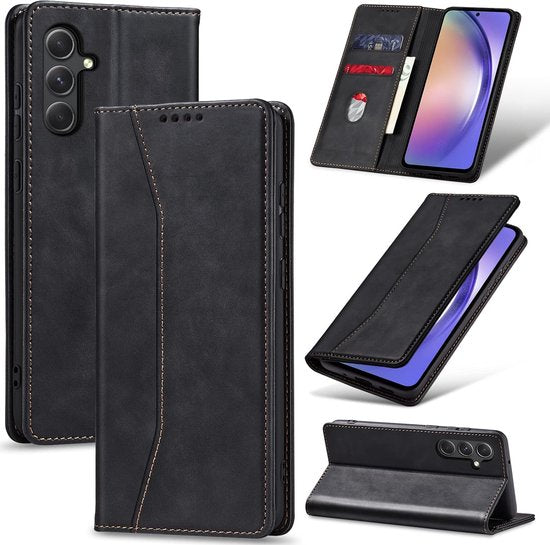 Podec Case mit Kartenhalter passend für Samsung Galaxy A54 Black Phone Case - Anti-Shock Bookcase Cover mit 1x Displayschutzfolie