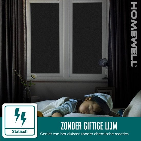 Homewell Verdunkelungstuch 45x200cm - Fensterfolie Verdunkelung - Blendschutz, Isolierung und Sonnenschutz - Wiederverwendbar - Statisch - Schwarz