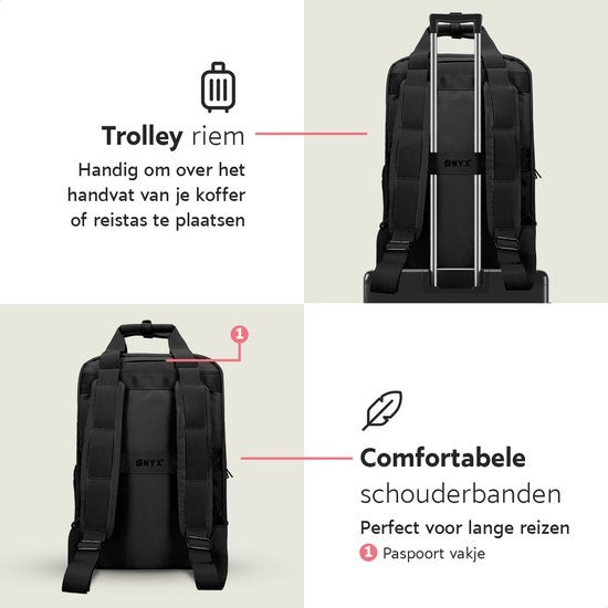 ONYX Rucksack 20L mit Laptop-Fach - Herausnehmbare Organizer-Tasche - Damen und Herren - Laptop-Tasche - Schultasche - Rucksack - Schwarz