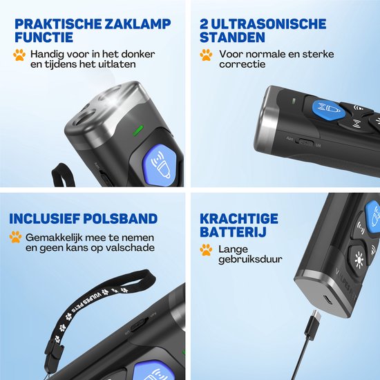 Vulpes Goods® Ultraschall-Anti-Bell-Gerät - 4-in-1 Anti-Bell-Gerät Max - ohne Schock - alternatives Anti-Bell-Halsband - für kleine & große Hunde - Audio - Taschenlampe - Taschenlampe - USB-aufladbar