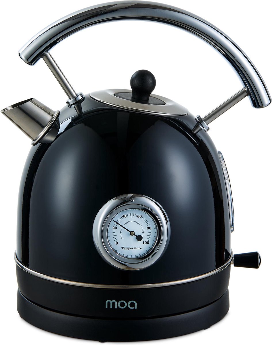 MOA® Retro-Wasserkocher - 1,8 Liter - Edelstahl - Mit Thermometer & Anti-Kalk-Filter - 2200W - Schwarz