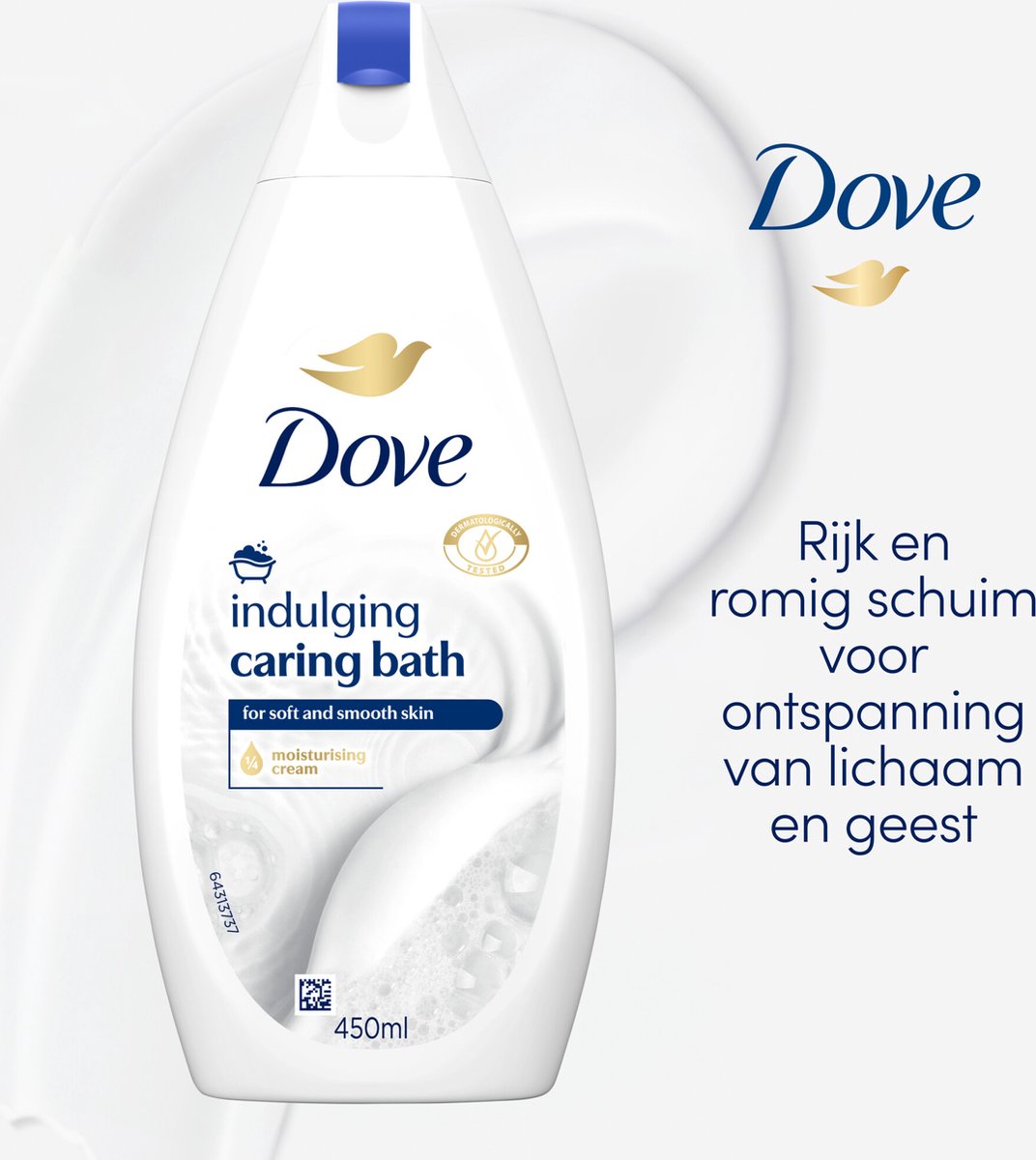 Dove Caring Bath Indulging Cream Badecreme – Feuchtigkeitsspendender Badeschaum – 6 x 450 ml – Vorteilspackung