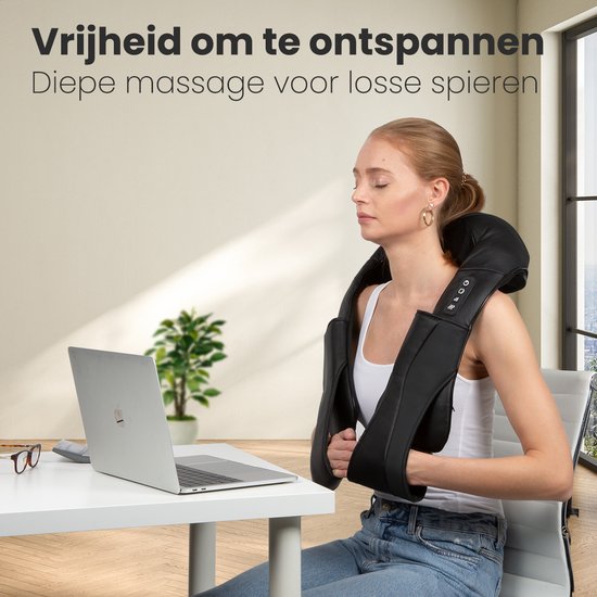 Auronic Shiatsu-Massagekissen - Elektrisch - Kabellos - Nacken und Schulter - Infrarot - inklusive Tragetasche - Schwarz