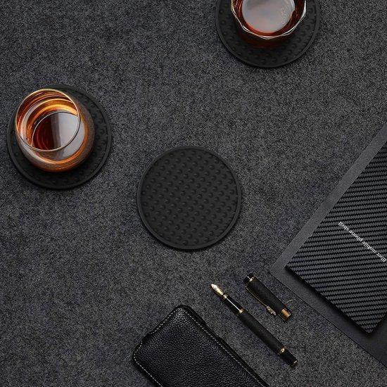 Castagnola Silikon-Untersetzer - Untersetzer für Gläser - Design-Untersetzer mit Halter - Untersetzer-Set - Anti-Rutsch - 14er-Set - Schwarz