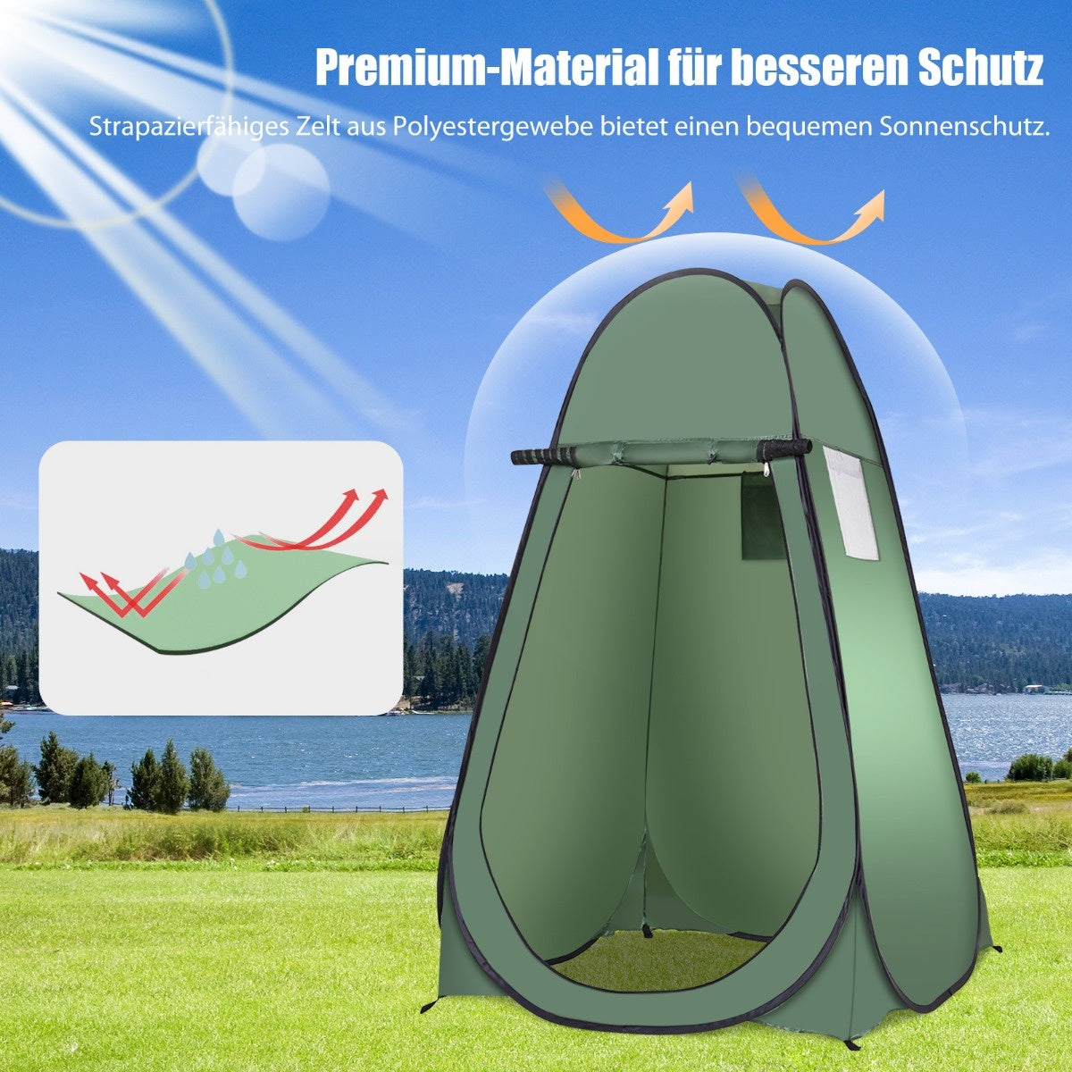 Coast Strand Dusche Zelt Umkleidekabine Zelt Toilette Zelt Seitenzelt Großes Zelt Hütte Fold-Green