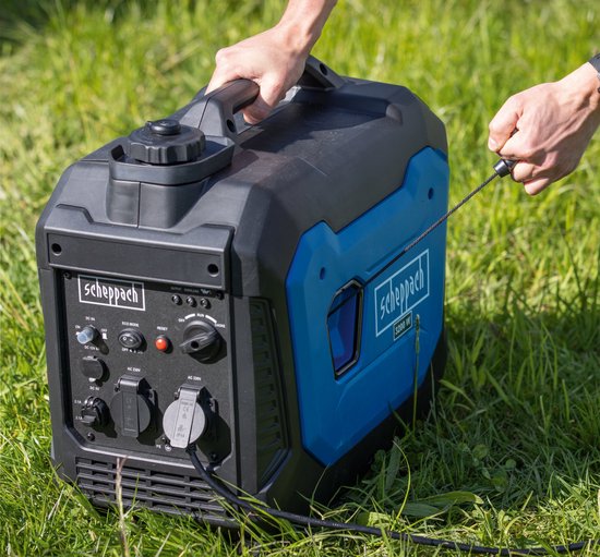 Scheppach Benzingenerator SG3500i – 3500 W – Inverter-Generator – 4,8 PS – Aggregat mit 2x 230 V, 1x 12 V und 2x USB-Anschlüssen – Benzin-Stromgenerator