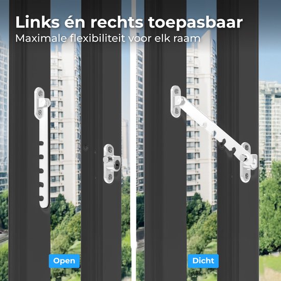 Nuvance Fensterhebel – Fensterarretierung – Kippfensterhalter – Windhaken – 5 Positionen – Fensterschloss – Windhaken – Kindersicherung – Weiß