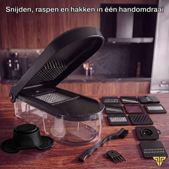 Toivo Kitchen Gemüseschneider – BPA-frei – Multifunktional – 7-in-1-Küchenmandoline – Manuell – Küchenzubehör – Küchenschneider – Zwiebelschneider – Spiralschneider – Pommes-Frites-Schneider – Schwarz