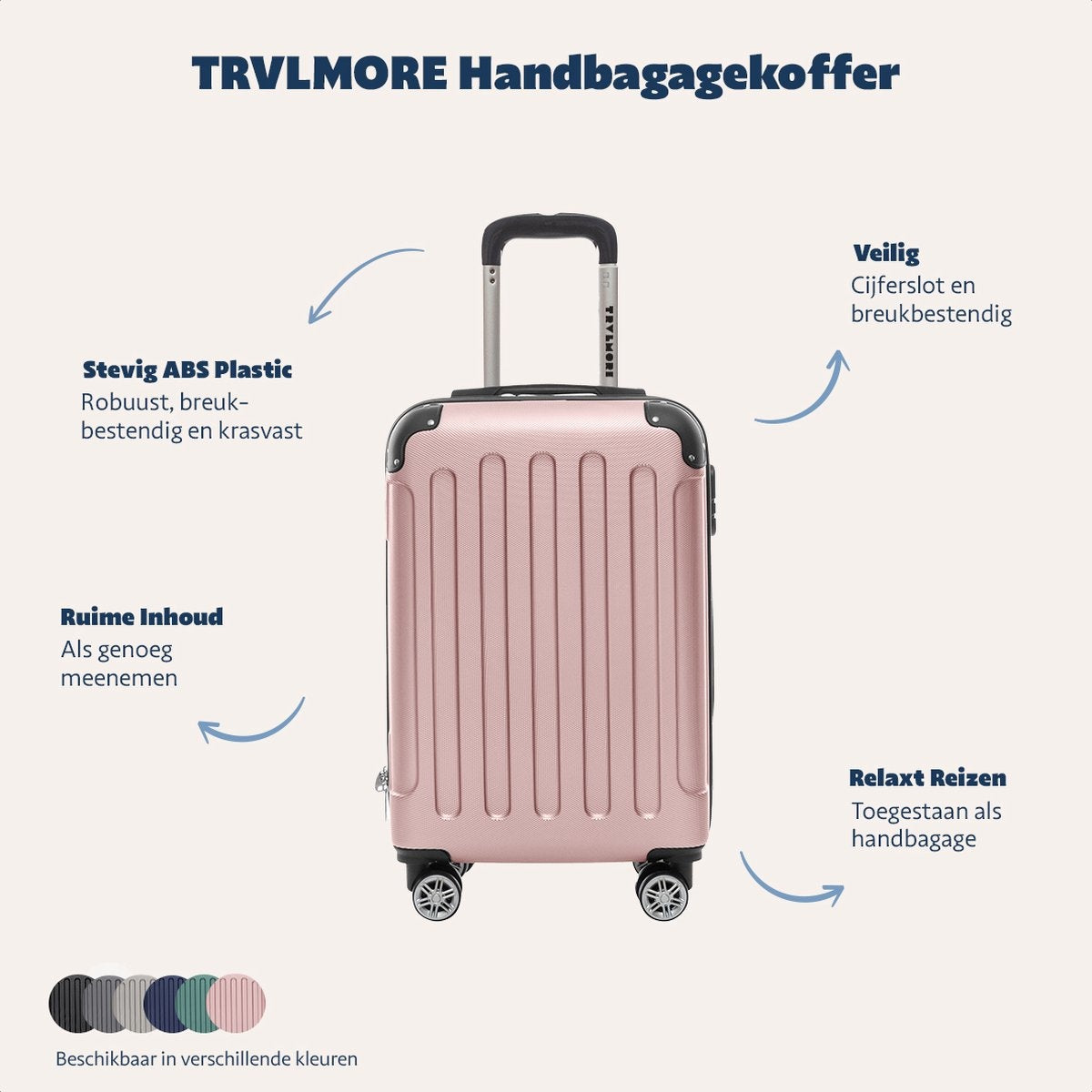 TRVLMORE Handgepäck Koffer mit Rädern - Numerisches Schloss - 54x36x20cm - 38L - Rose Gold
