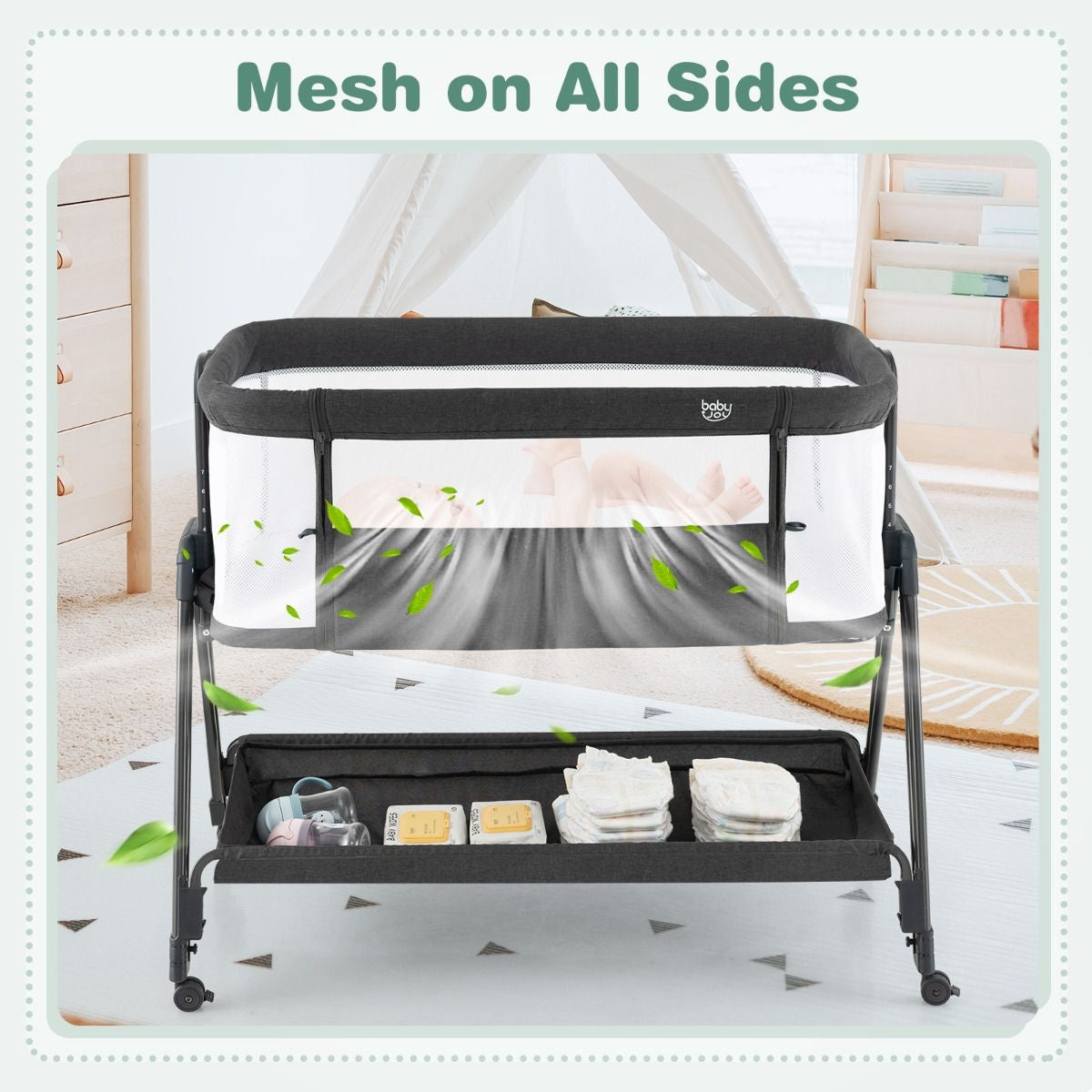 Babybett Tragbares Klappbett Verstellbares Bett mit Stauraum
