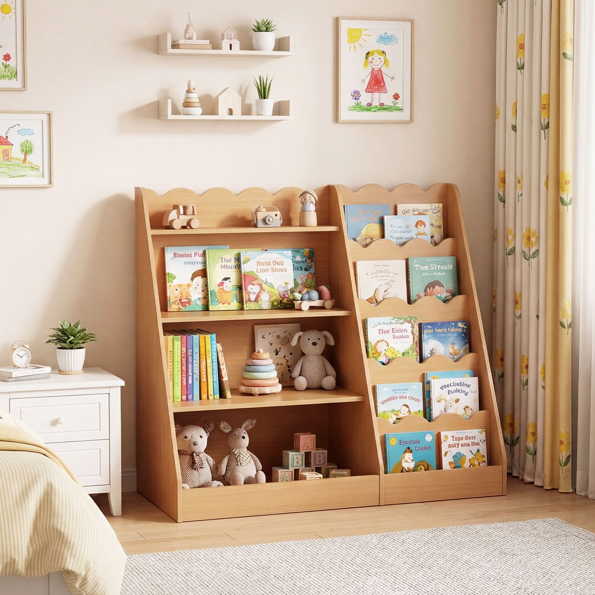 Coast Kinderbücherregal – 4 offene Fächer – verstecktes Staufach – Holz – naturfarben