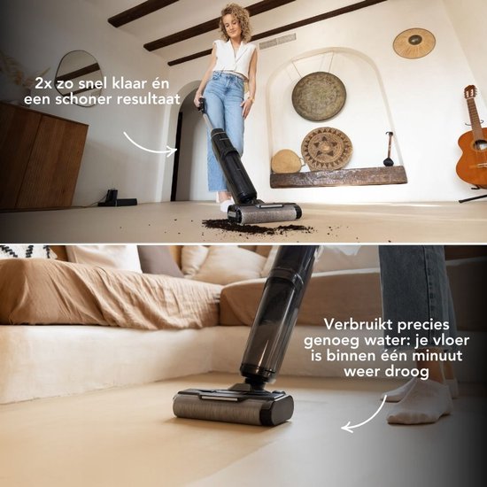 Techweise TC1 Schnurloser Nass- und Trockensauger - 30 Minuten Akkulaufzeit - 3 Reinigungsmodi - Selbstreinigungsfunktion - 220W - Schwarz