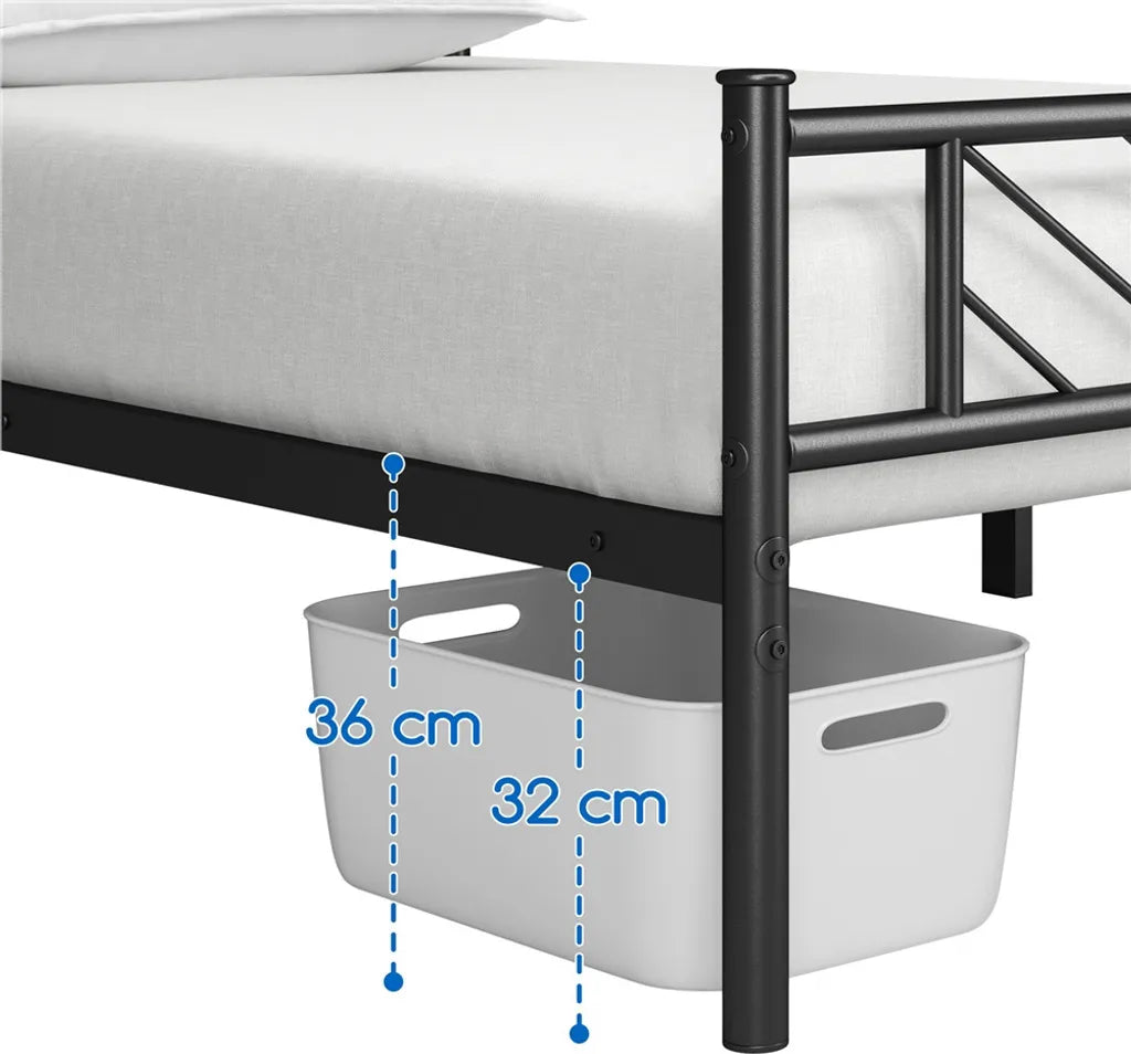 Yaheetech Metallbettgestell 140 x 200 cm – Schwarz – Doppelbett mit Lattenrost und hohem Kopfteil