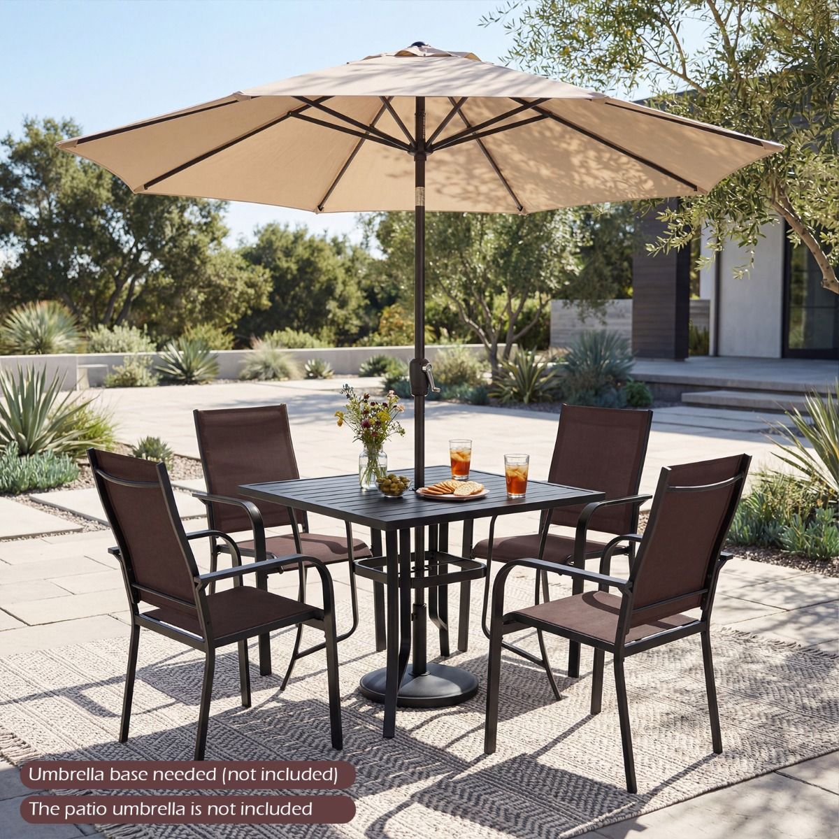 Coast Gartentisch mit Sonnenschirmloch – quadratischer Esstisch – Lattenplatte – schwarz – 91 x 91 cm