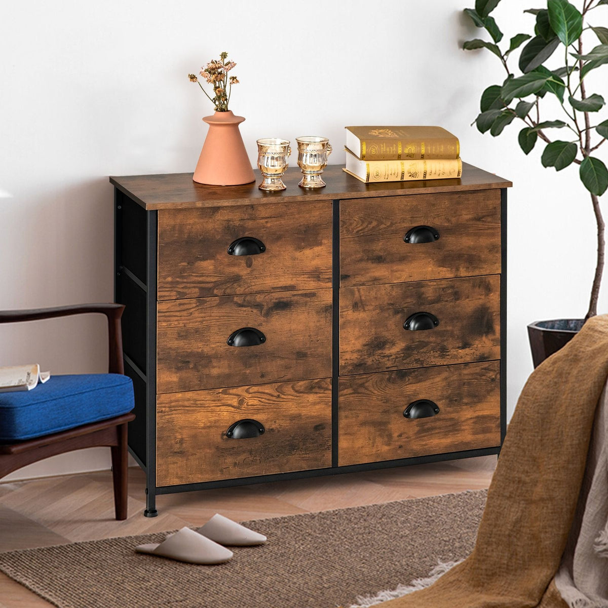 Coast Kommode - mit 6 Schubladen - Holz - 3 Ebenen - rustikales Braun