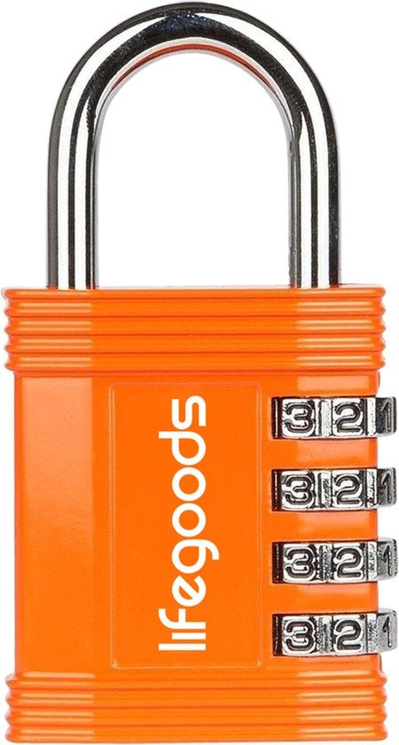 LifeGoods Vorhängeschloss - Zahlenschloss - 4 Ziffern - Wetterfest - Orange