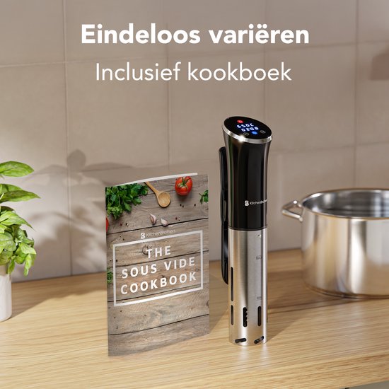 KitchenBrothers Sous Vide Stick - Bis zu 95°C - Eingebauter Timer - Präzisionskocher - 1200W - Schwarz/RVS