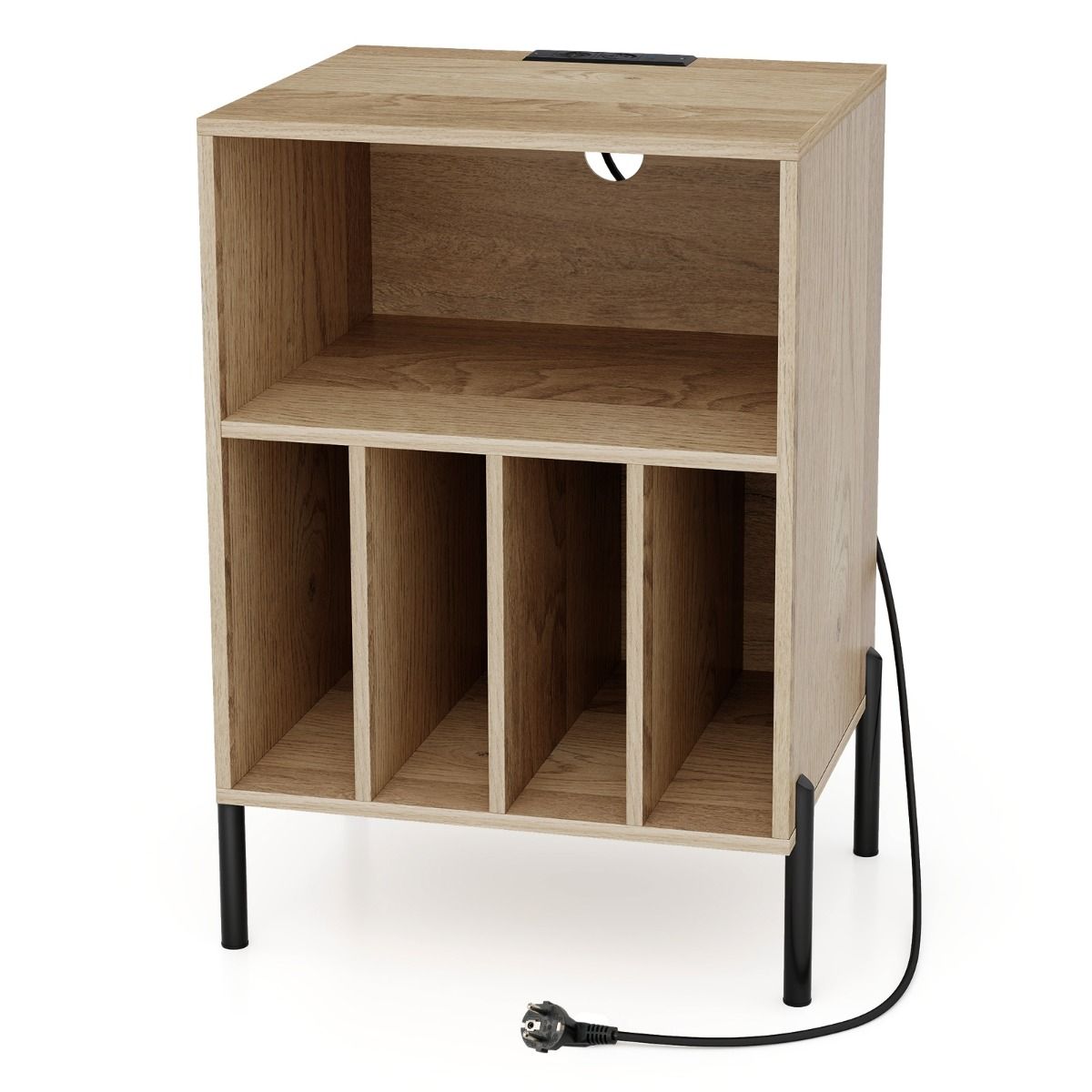 Coast Plattenshelf mit Ladestation – 4 Fächer – für Plattenspieler geeignet – naturfarben
