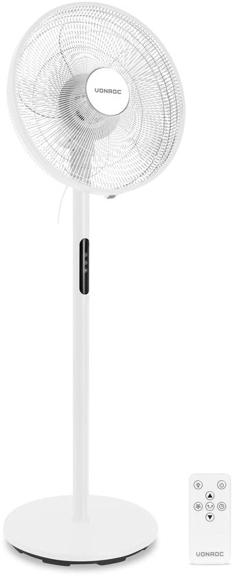 VONROC Standventilator – Ø 45,5 cm – 4 Geschwindigkeitsstufen & Schlafmodus – Timer – in 3 Höhen verstellbar – inkl. Fernbedienung – weiß