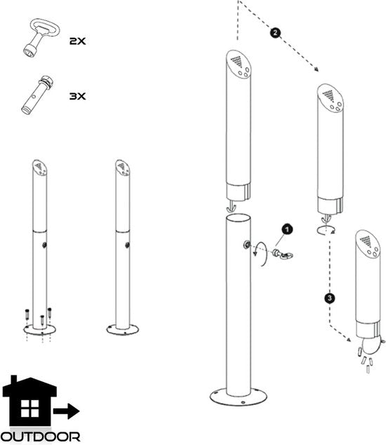 BRASQ Edelstahl Aschenbecher Upright mit 2 Liter Fassungsvermögen Raucherstange Rauchsäule - 21x21x92 cm - Upright Aschenbecher für den Innen- und Außenbereich