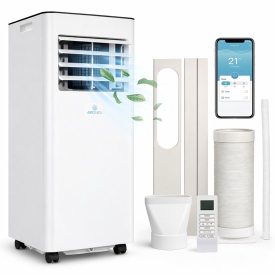 Aironex Mobile Klimaanlage 7000 BTU – App & Fernbedienung – Leise & kompakt – Mobile Klimaanlage mit Fensterdichtung – Mobile Klimaanlage für Schlafzimmer, Wohnzimmer, Büro