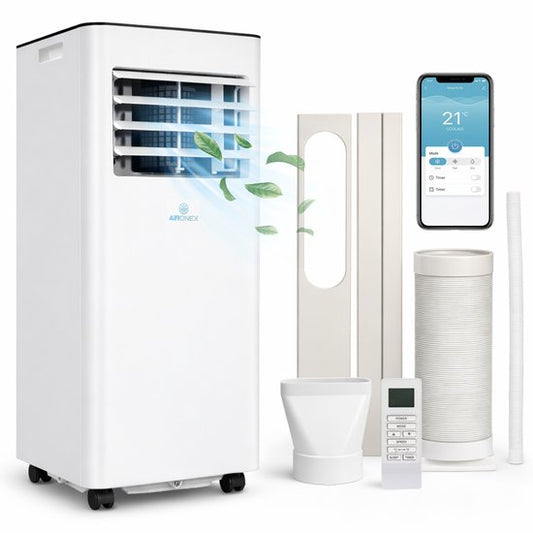 Aironex Mobile Klimaanlage 7000 BTU – App & Fernbedienung – Leise & kompakt – Mobile Klimaanlage mit Fensterdichtung – Mobile Klimaanlage für Schlafzimmer, Wohnzimmer, Büro