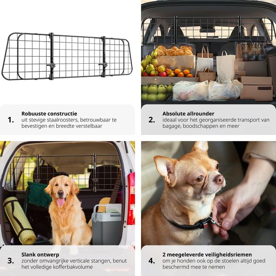 tectake - Auto-Hundehalterung - Universal mit variabler Breite bis max. 154 cm - Kofferraumschutz und -trenner - Inkl. 2 Sicherheitsgurte - Einfache Montage