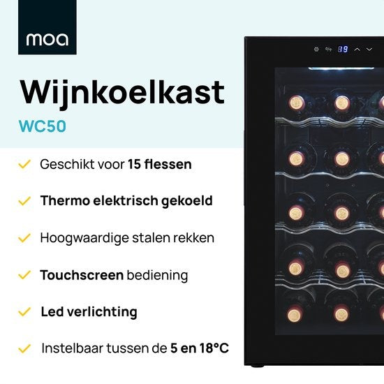 MOA WC50 Weinkühlschrank - Bis zu 15 Flaschen - Schwarz