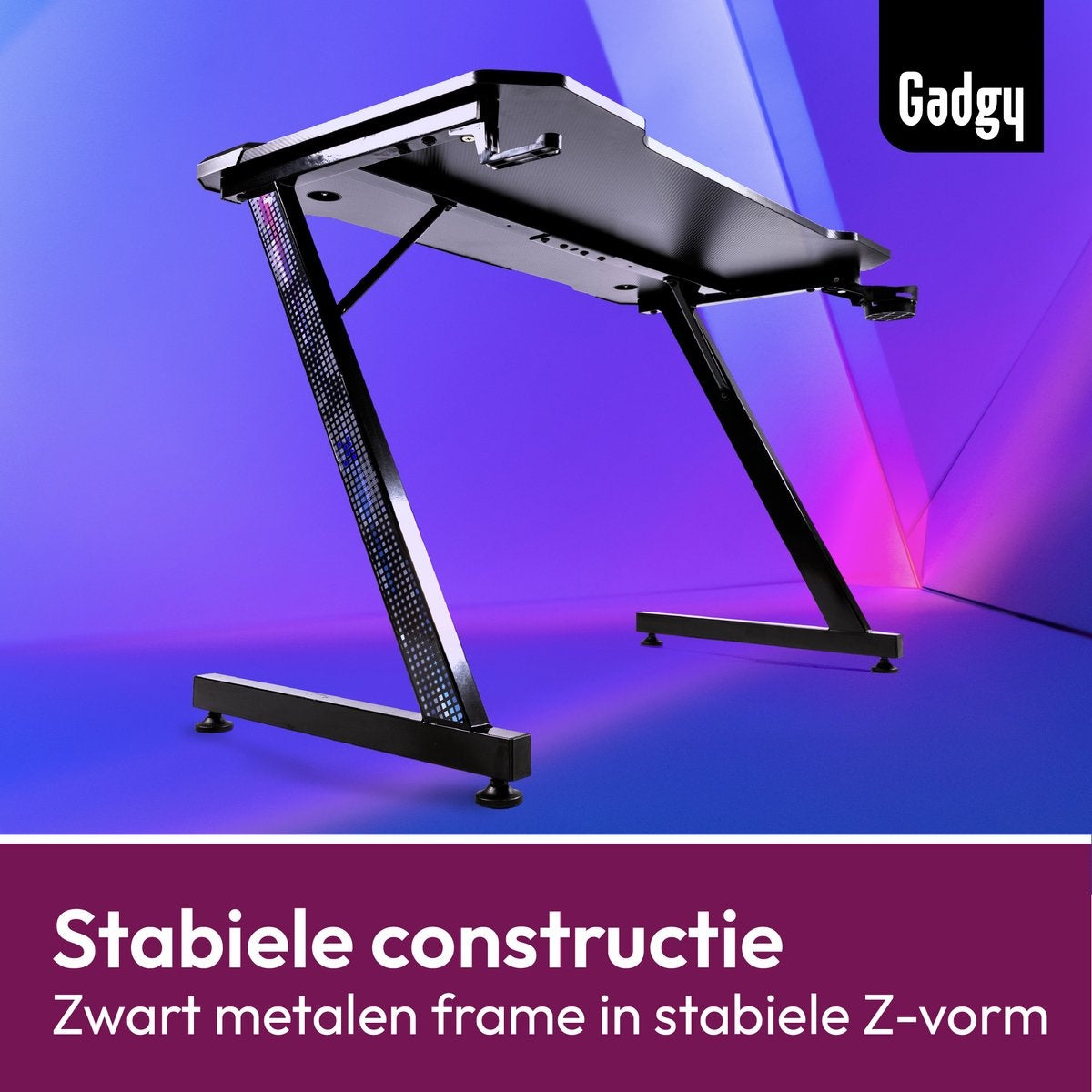 Gadgy Game Desk Carbon - Gaming Desk 110 CM Wide - Gaming Desk mit Carbon Details - Gaming Tisch mit Kopfhörerhalter, Tassenhalter & Kabeltunnel - Level Up Gaming mit Gadgy - Black Carbon