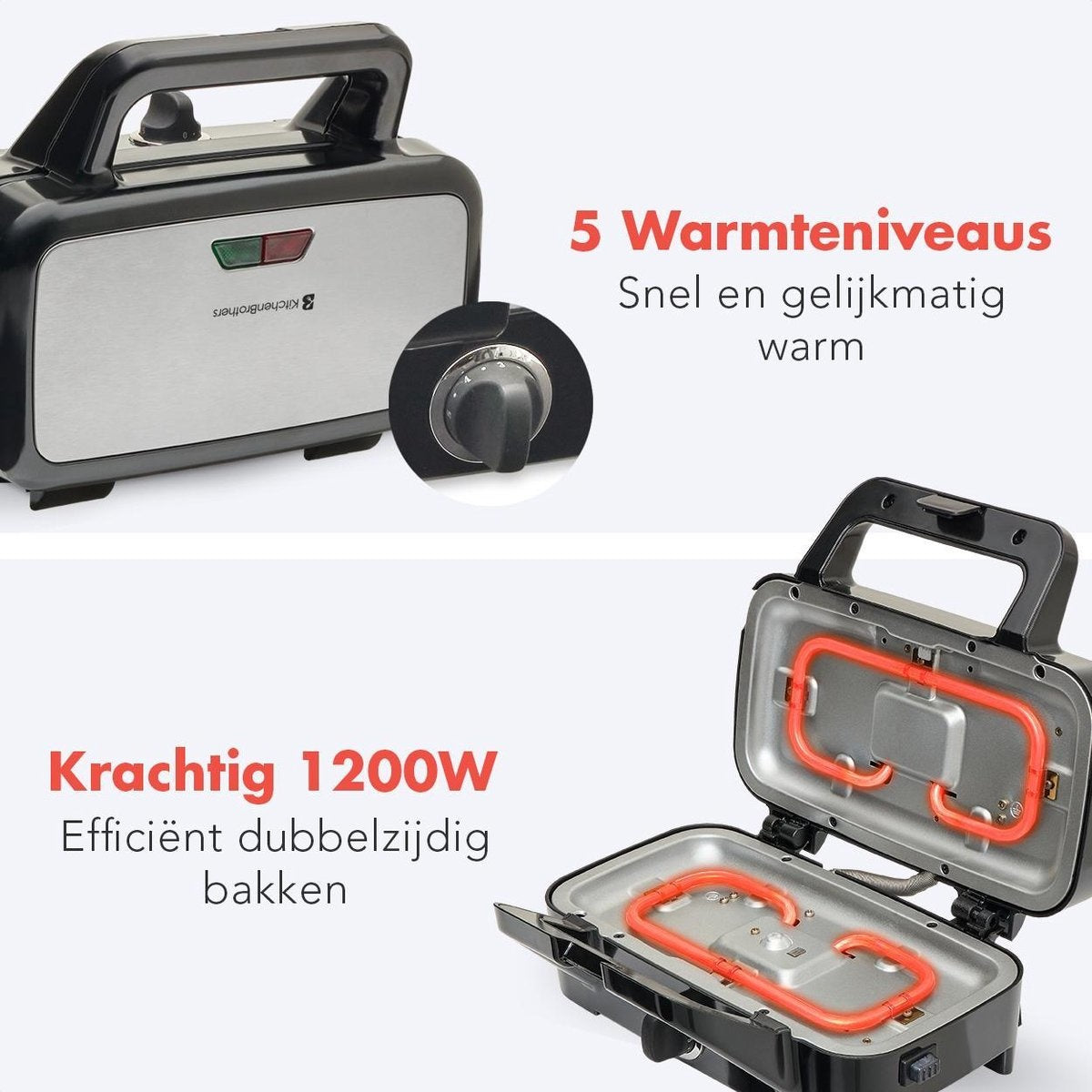 KitchenBrothers 3-in-1 Waffeleisen - Toaster - Kontaktgrill - austauschbare Platten - rostfreier Stahl