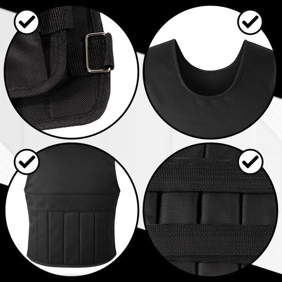 Fitby Adjustable Weight Vest 10KG - Gewichtsweste - Gewichtswesten - Gewichte - Krafttraining & Crossfit - Cardio - Geeignet ab Größe L - Schwarz