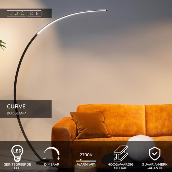 Lucide CURVE – Bogenlampe – LED, dimmbar – 1x15 W, 2700 K – Schwarz