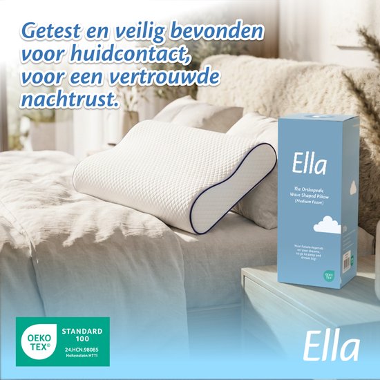 Ella Wave-Hard – Orthopädisches Kopfkissen für Rücken- und Seitenschläfer – Ergonomisches Nackenstützkissen aus Memory-Schaum – Schlafkissen bei Nackenbeschwerden, 60 x 40 cm – Weiß