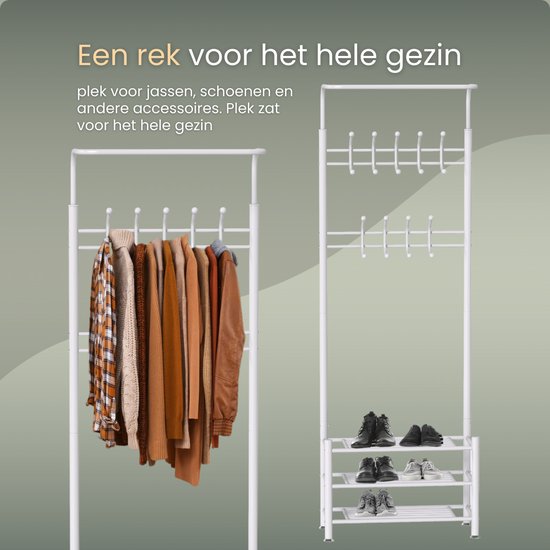 O'DADDY® Garderobenständer stehend - Garderobenständer - Garderobenständer mit Schuhablage - Garderobenständer schwarz - Kleiderständer - Garderobenständer mit Garderobe - Garderobenständer mit Schuhablage - Garderobenständer Metall - 66 x 30 x 190 cm - w
