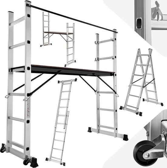 tectake 401668 Multifunktionsleiter - Gerüstgestell - Arbeitshöhe 1m