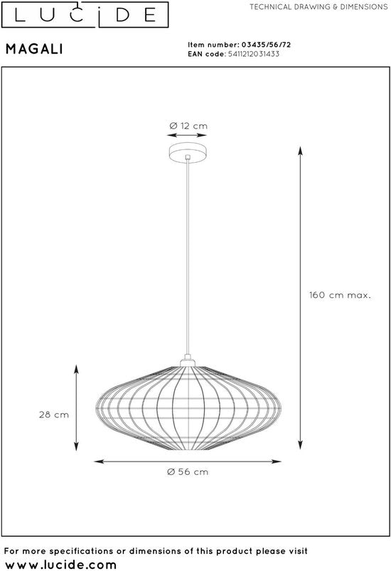Lucide MAGALI - Hängeleuchte - Ø 56 cm - 1xE27 - Natur - Japandi