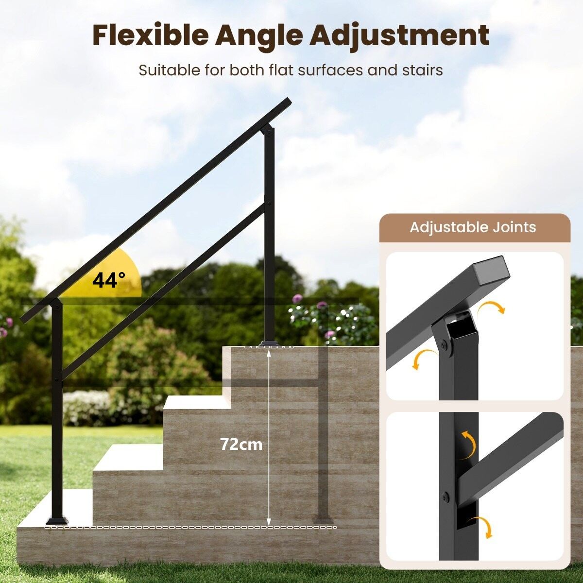 Coast Metall-Treppengeländer – Verstellbarer Winkel – Geeignet für 0–4 Stufen – Schwarz – 138 x 92 cm