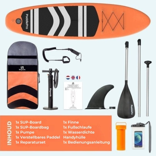 LifeGoods SUP Board - Aufblasbares Paddle Board - Komplettset - Max. 135KG - 320x81cm - Orange